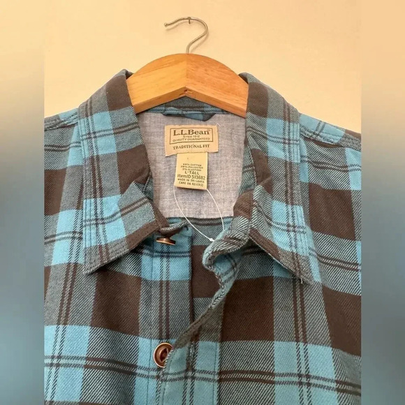 LL Bean Navy Blue Plaid Twill Button Shirt Traditional Fit L - Picture 5 of 11